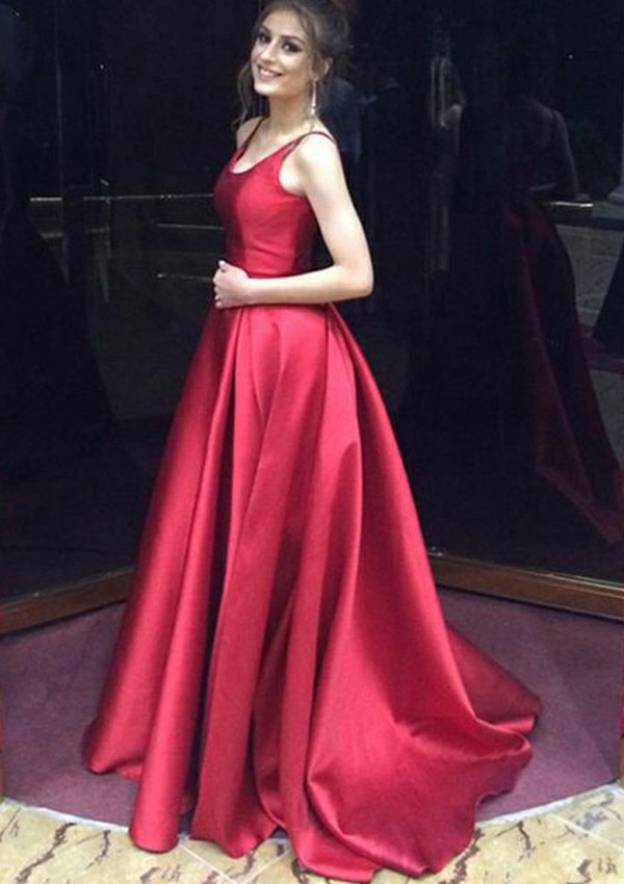 A-Line/Princess Scoop Sleeveless Ruched Prom Dresses