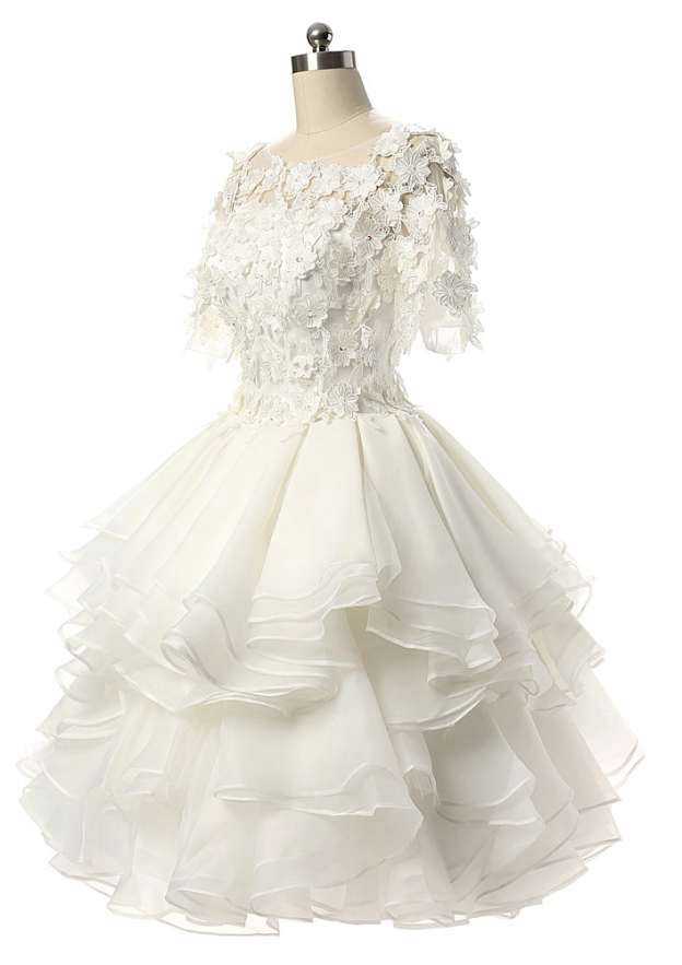 Organza Wedding Dress A-Line/Princess Bateau Short/Mini With Appliqued