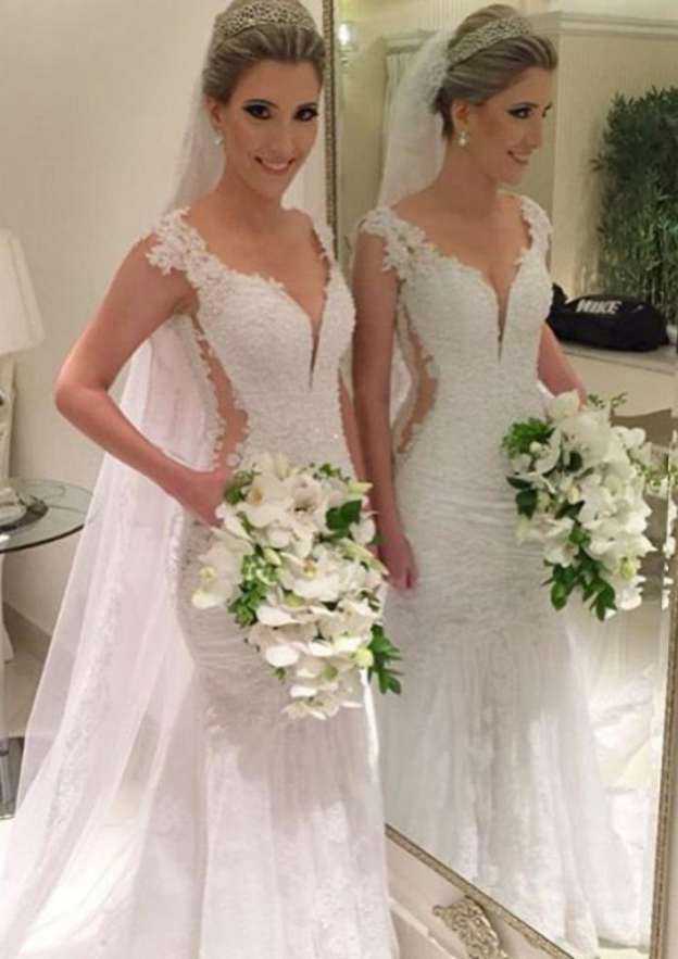 White Bespoke Floor-length Sweetheart Zipper Wedding Dresses main image 1