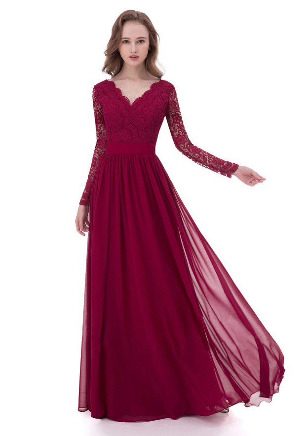 A-Line/Princess V-Neck Long/Floor-Length Chiffon Mother Of The Bride Dress With Lace - Moms Dresses - Stacees A-Line/Princess V-Neck Long/Floor-Length Chiffon Mother Of The Bride Dress With Lace - Moms Dresses - Stacees