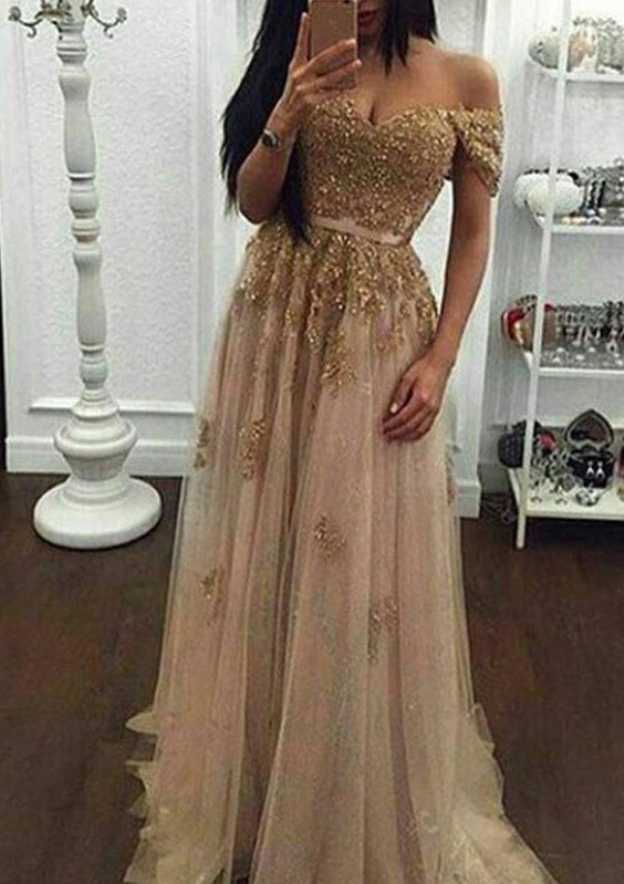 Off-the-shoulder Ruffle Tulle Sweep Train Dress Sage main image 1