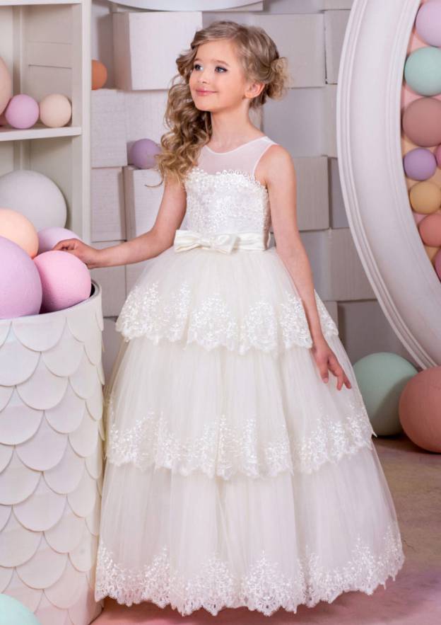 Bateau A-Line/Princess Long/Floor-Length Lace Flower Girl