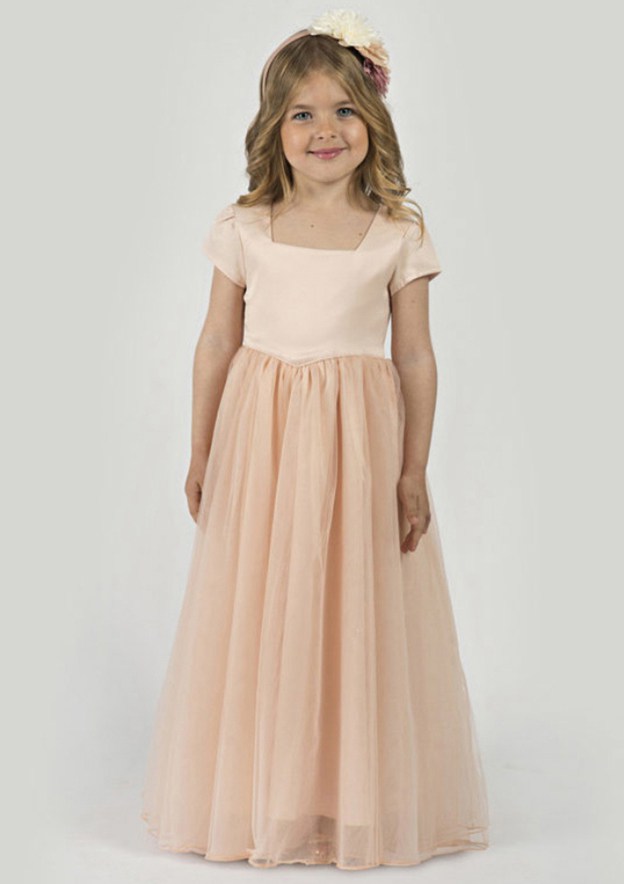 A-Line/Princess Tulle Sleeveless Square Neck Floor-Length Flower Girl Dresses