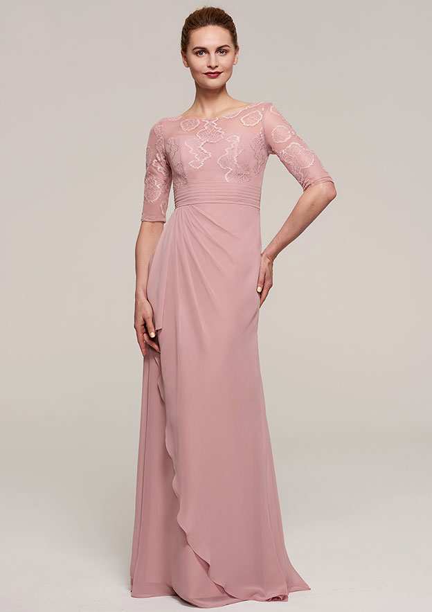 Elegant Flower Appliqued Chiffon Dress with Pleated Orchid