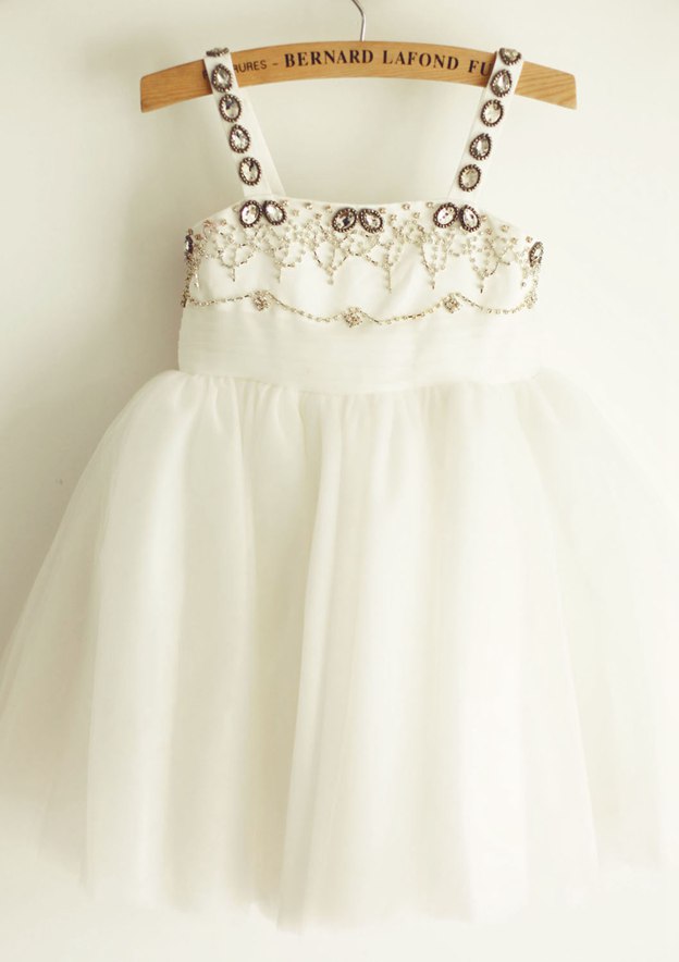 A-line 3D Flower Satin Tulle Ankle-length  Flower Girl Dress