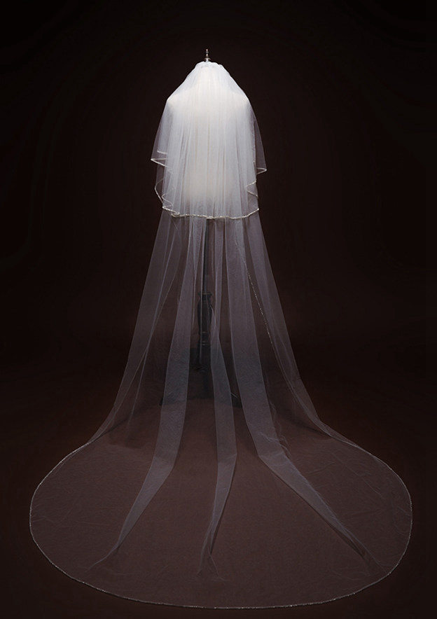 Voile De Mariée Cathédrale 300 Cm - Tulle Doux, 1 Couche, Blanc/Ivoire/Champagne, Style Bohème - 5