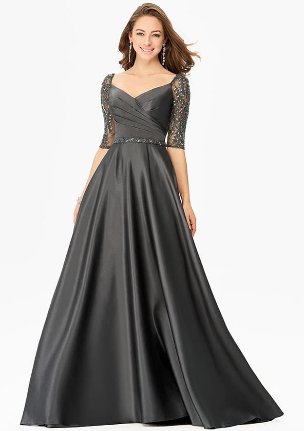 long sleeve prom dresses with pockets Women's Half Sleeve Sequin Formal Prom Dress Evening Gown with Pocket Rosymae