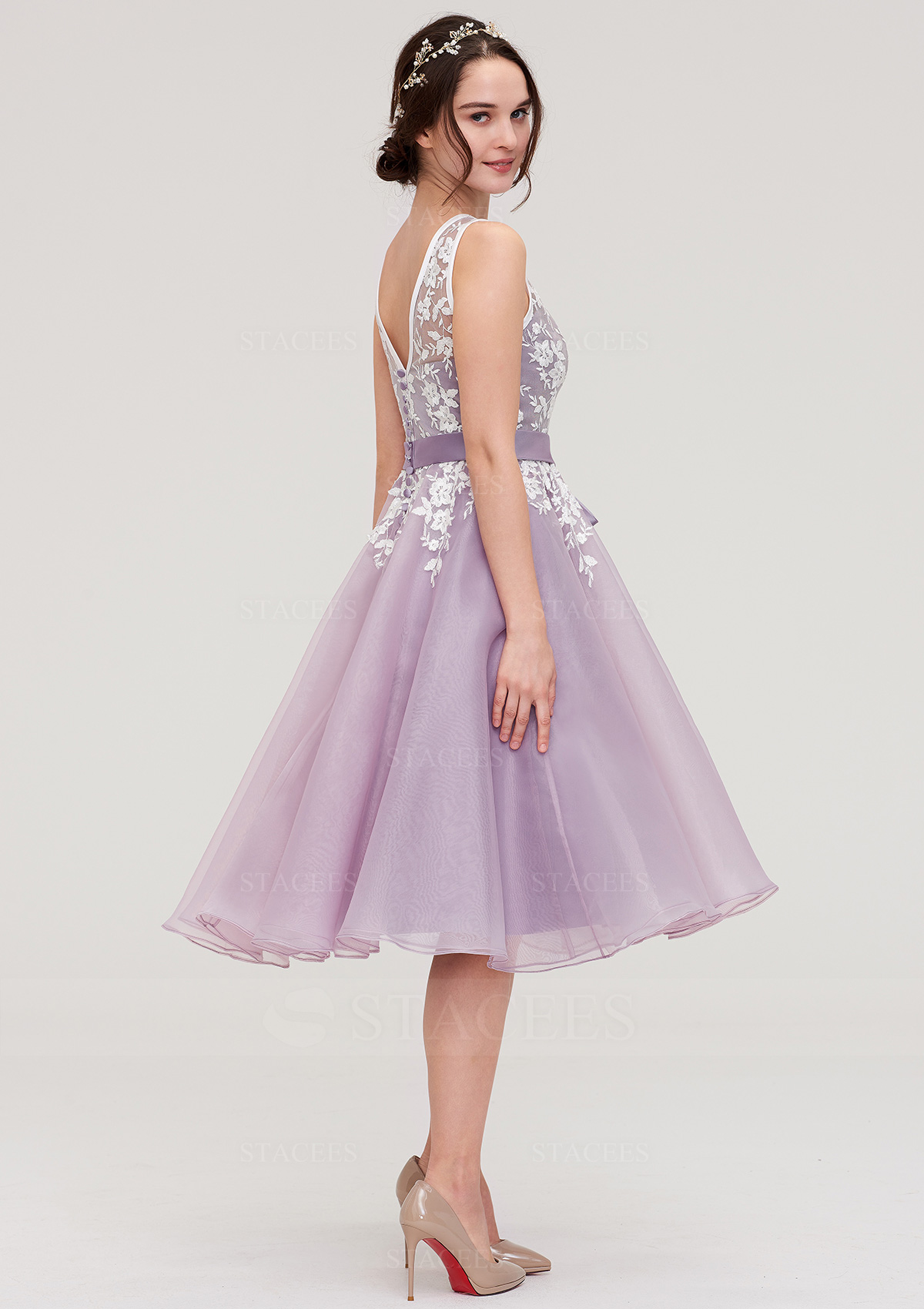 fitted lace wedding dress Marsoni M251S Short Semi-Formal Dress Wisteria / 4 main image 0