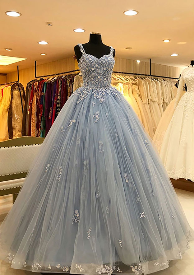 Ball Gown Sweetheart Long/Floor-Length Tulle Prom Dress With Lace