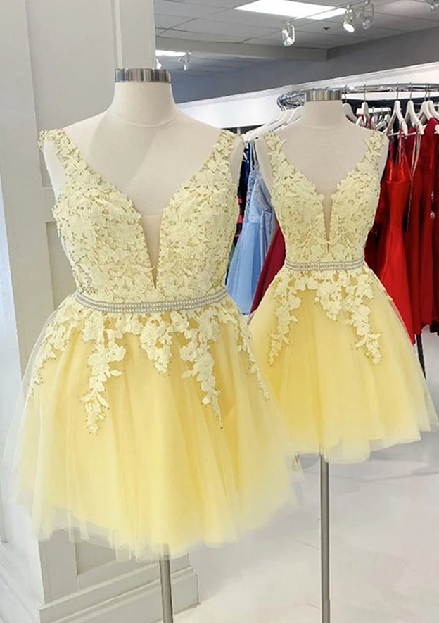 A-Line Beading V-Neck Satin Sleeveless Short/Mini Homecoming Dresses