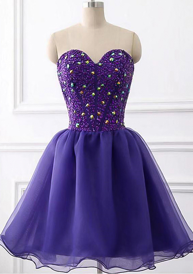 Simple Mini Homecoming Dresses Sweetheart Beading A-Line Short Party Dresses main image 0