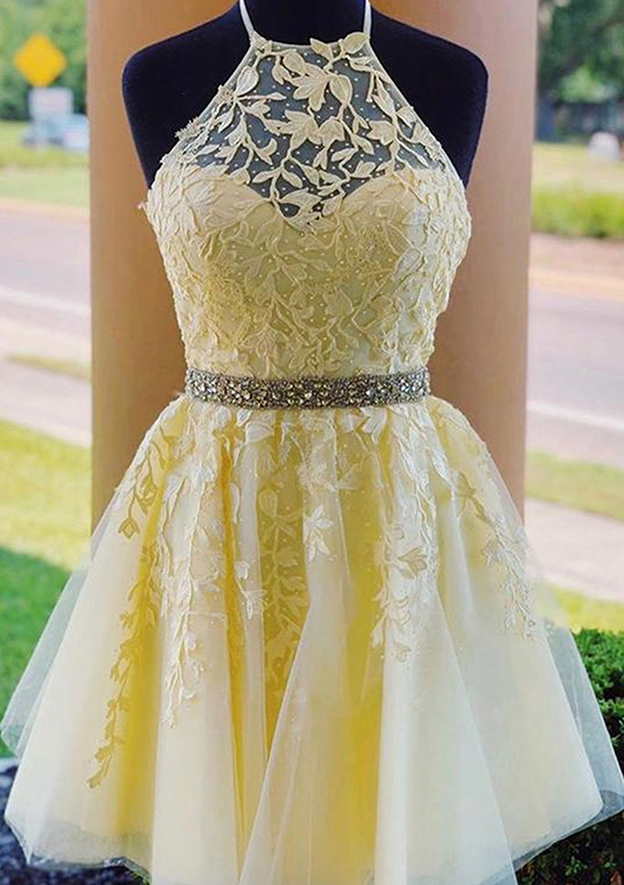 Classic Tiered Halter A-Line Homecoming Dress with Bow