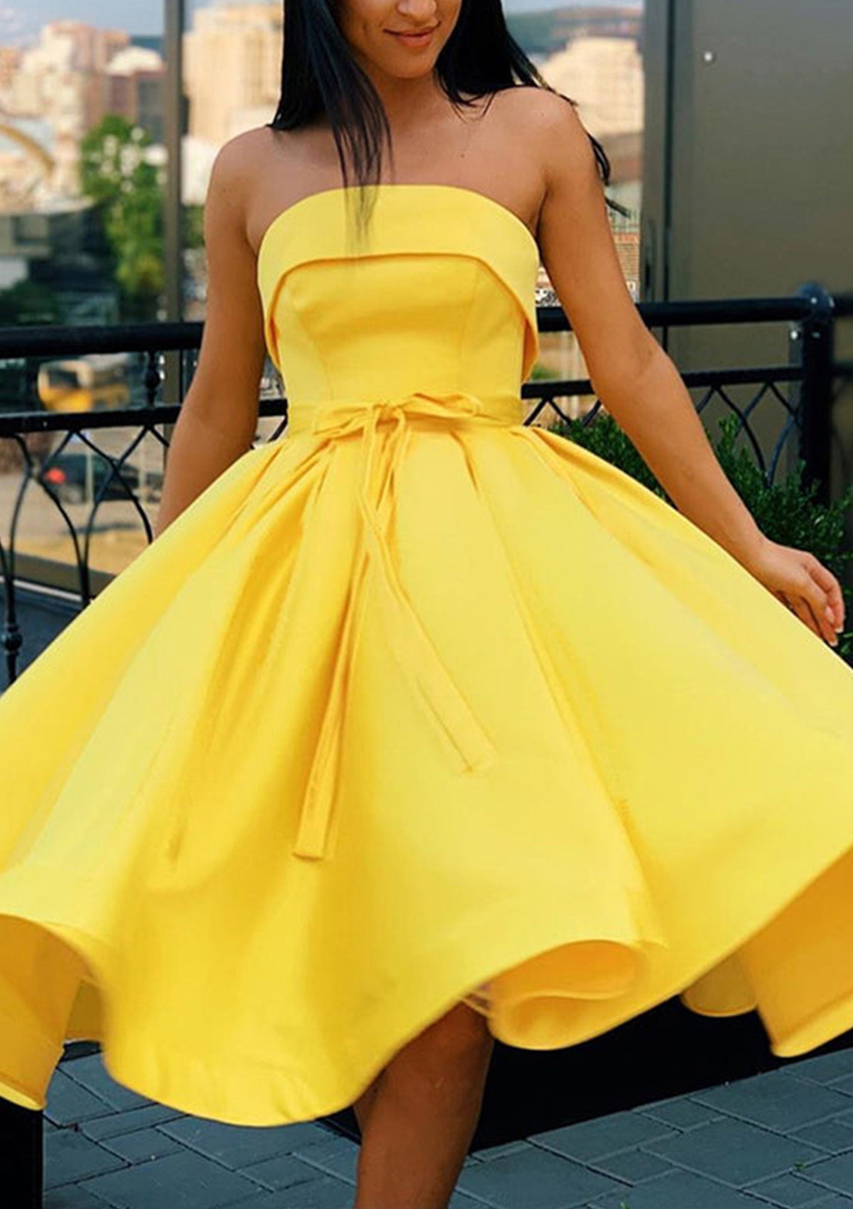 A-line Square Neckline Sleeveless Satin Tea-Length Homecoming Dress - Homecoming  Dresses - Stacees