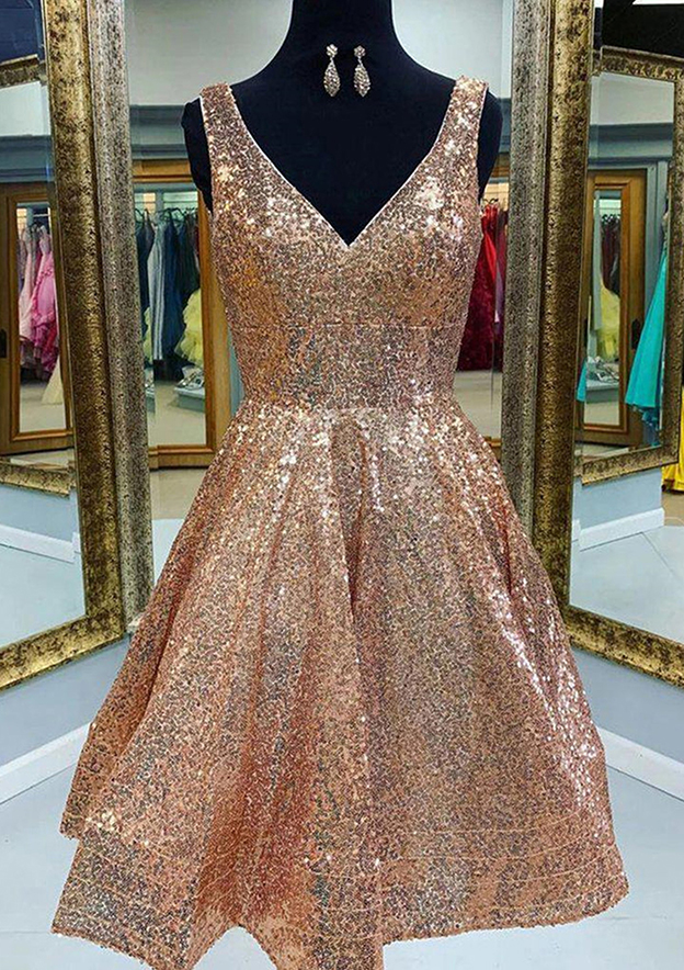Aline V Neck Sequined KneeLength Dress