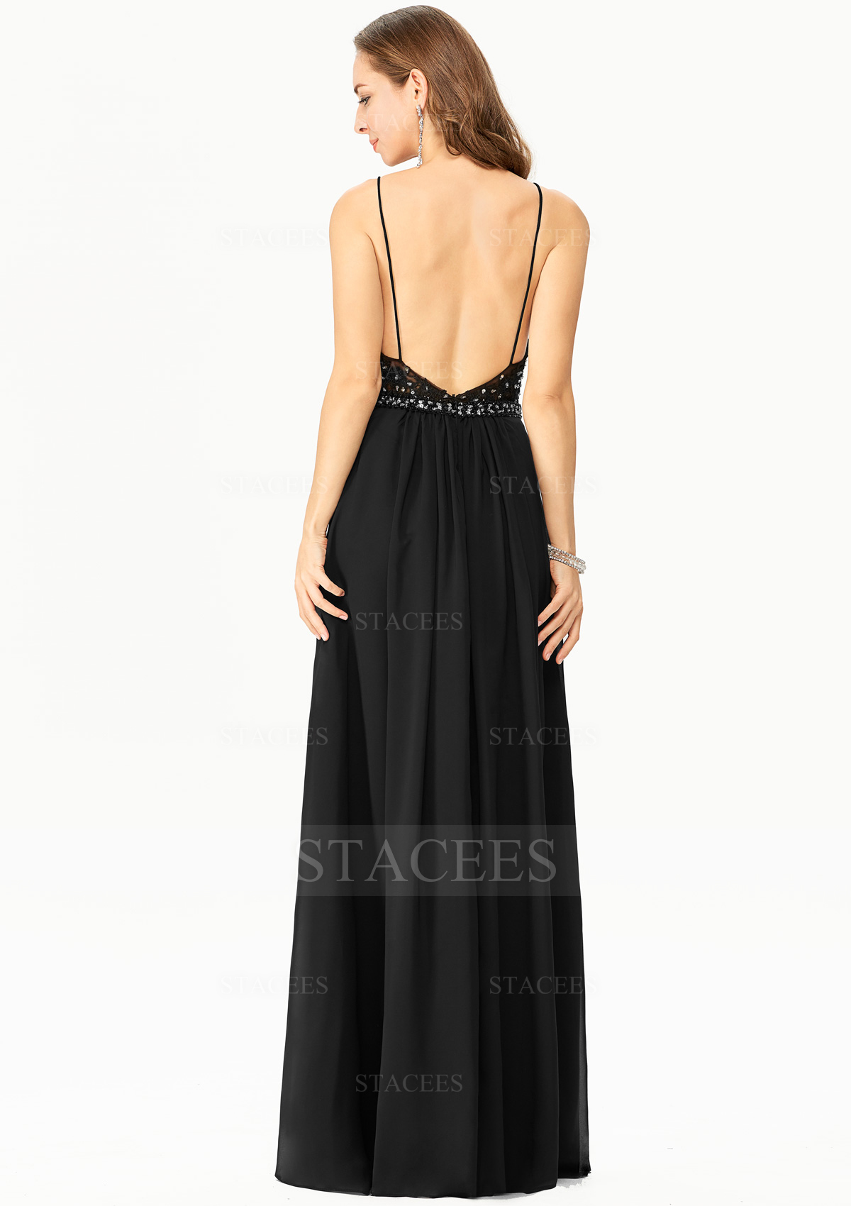 A-line V Neck Sleeveless Chiffon Long/Floor-Length Prom Dress With Beading Sequins Pleated - Prom Dresses - Stacees A-line V Neck Sleeveless Chiffon Long/Floor-Length Prom Dress With Beading Sequins Pleated - Prom Dresses - Stacees