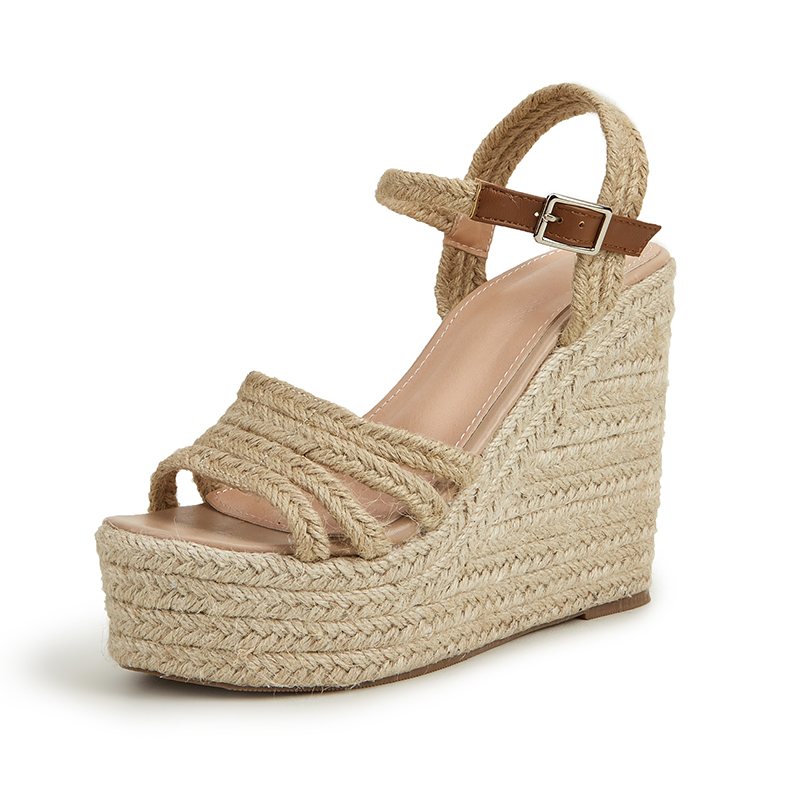 Peep Toe Wedge Heel Outdoor Shoes With Buckle Braided Strap