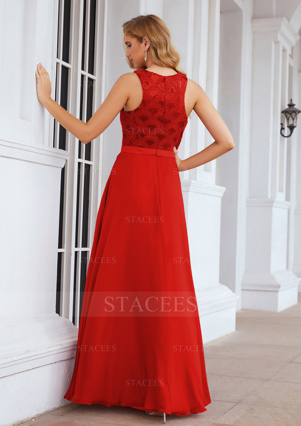 Robe trapeze empire col festonne mousseline longueur ras du sol robe de  demoiselle d'honneur S22075XYB Robes de demoiselle d'honneur