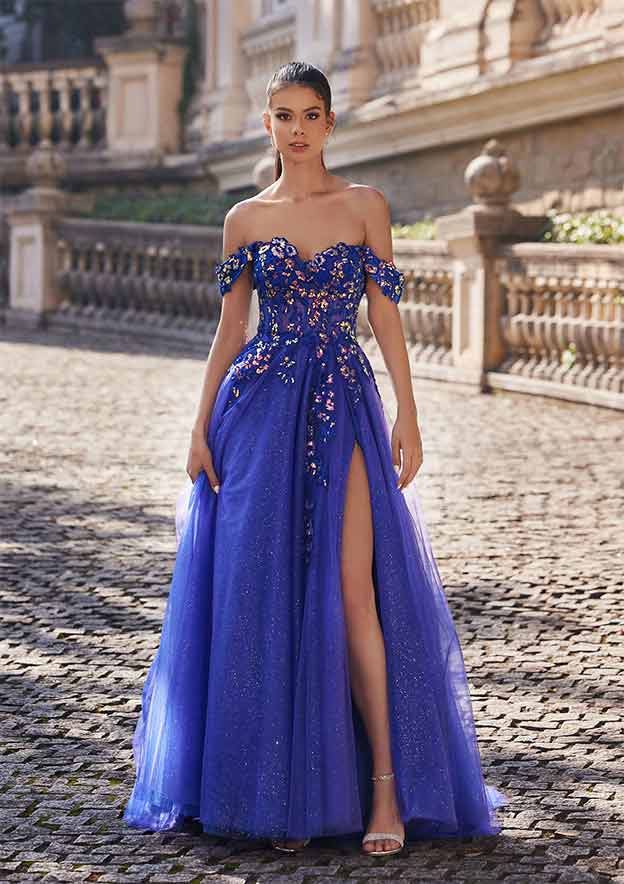 A-Line/Princess Off-the-Shoulder Sleeveless Halloween Dresses with Split Side & Appliques main image 1