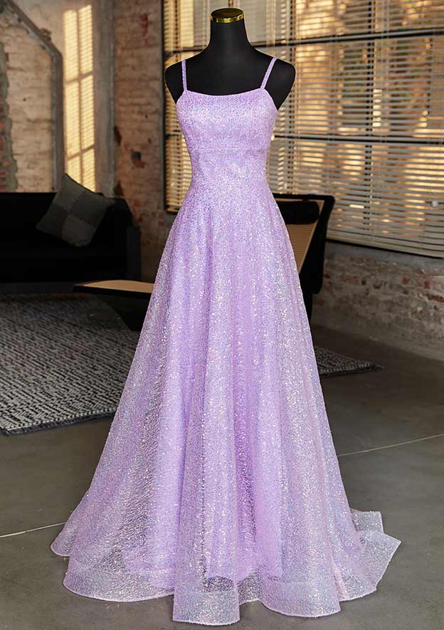A-line Square Neckline Sleeveless Sweep Train Satin Prom Dresses With Pockets main image 1