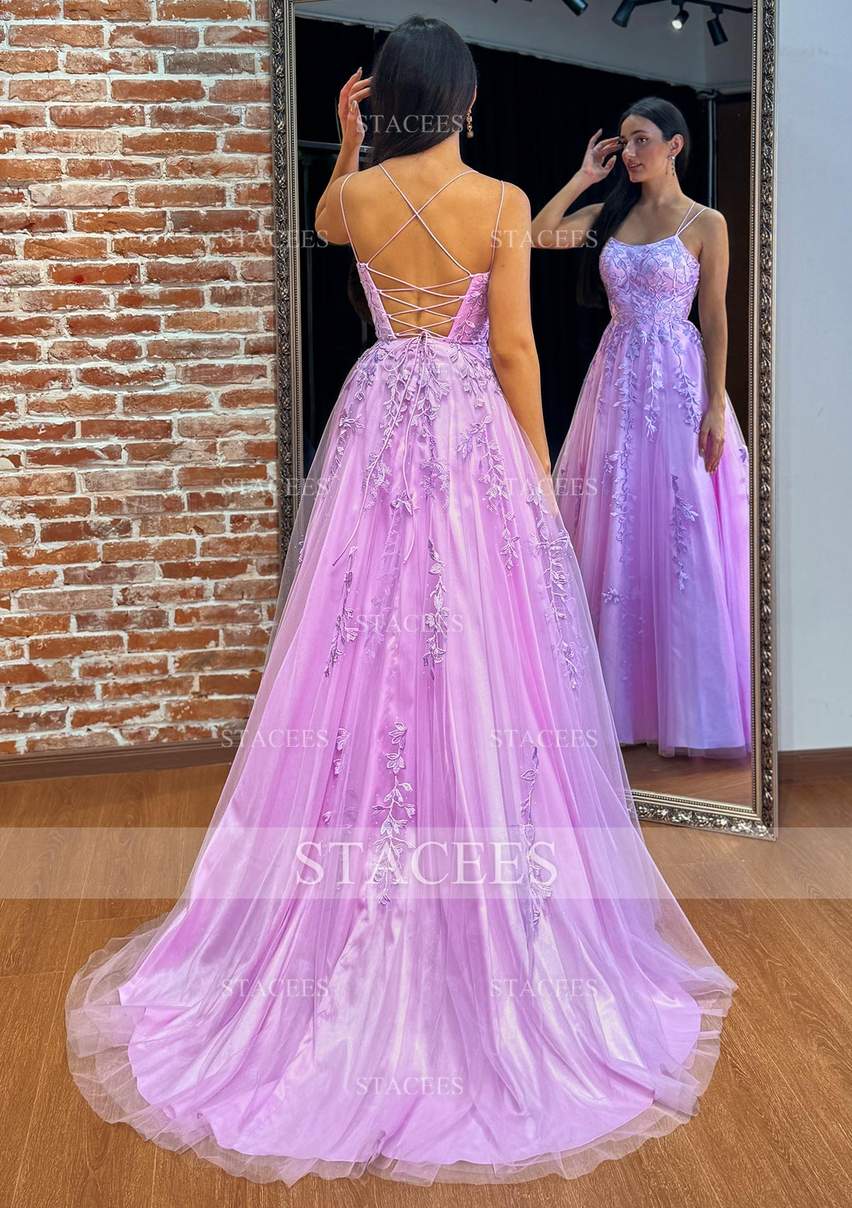 open lace back dress Lavender A-line Tulle Lace Appliques Homecoming Dresses, Short Prom Dress,  MH564 main image 0