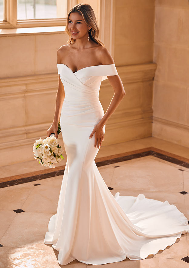 mermaid tulle prom dress Off-Shoulder Lace Appliques Mermaid Tulle Long Prom Dress – Modsele