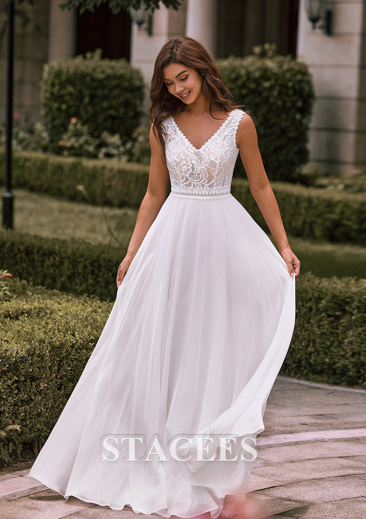 Martini Olive Chiffon Bridesmaid Dress A-Line Maxi Flutter Sleeve