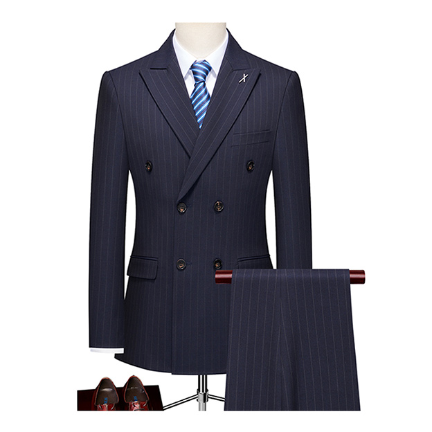 Notch Lapel Double-breasted Striped 2-Piece Men's Wedding Suit 