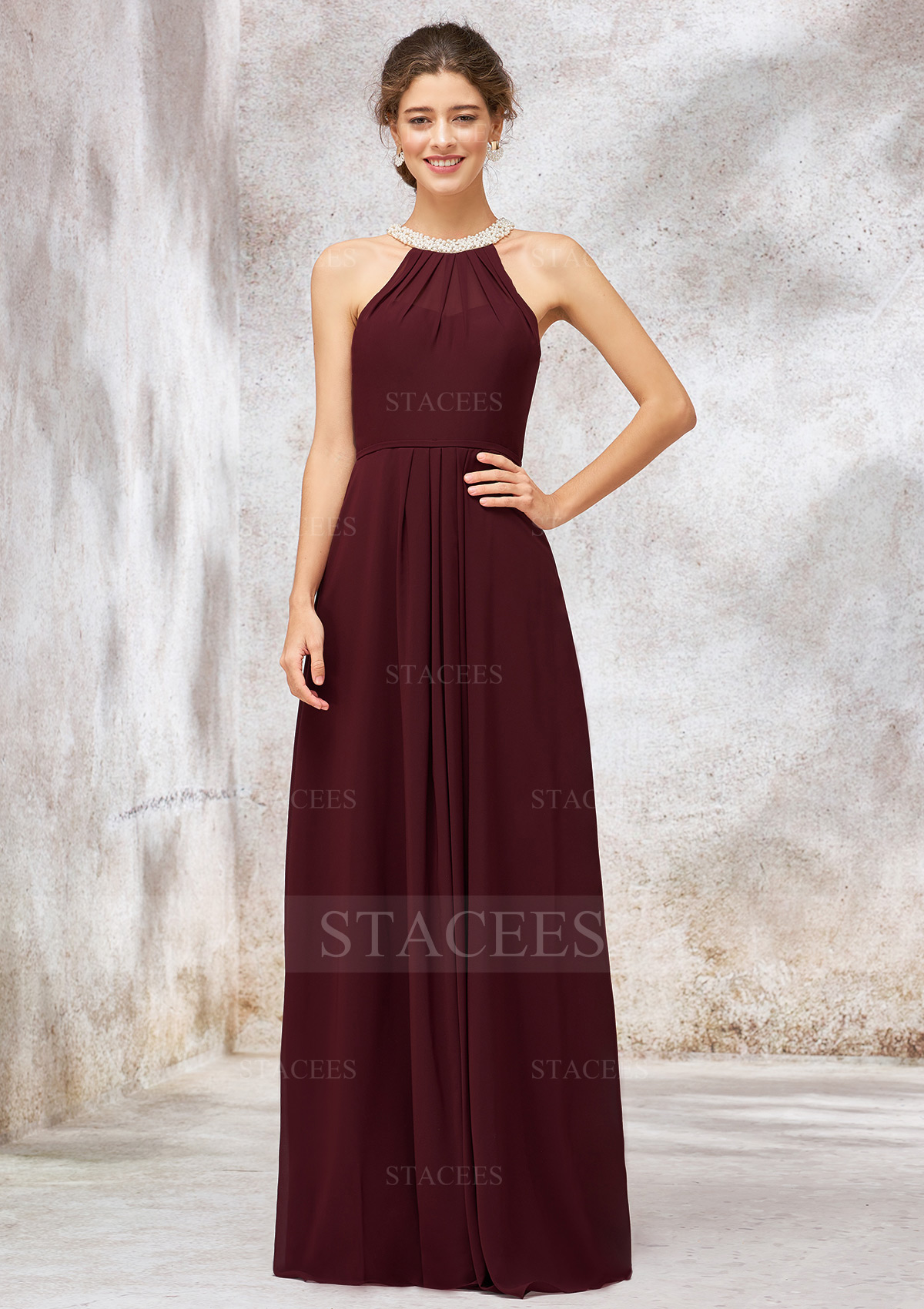Chiffon Bridesmaid Dress A-line/Princess Sleeveless Long/Floor-Length With Pleated Beading