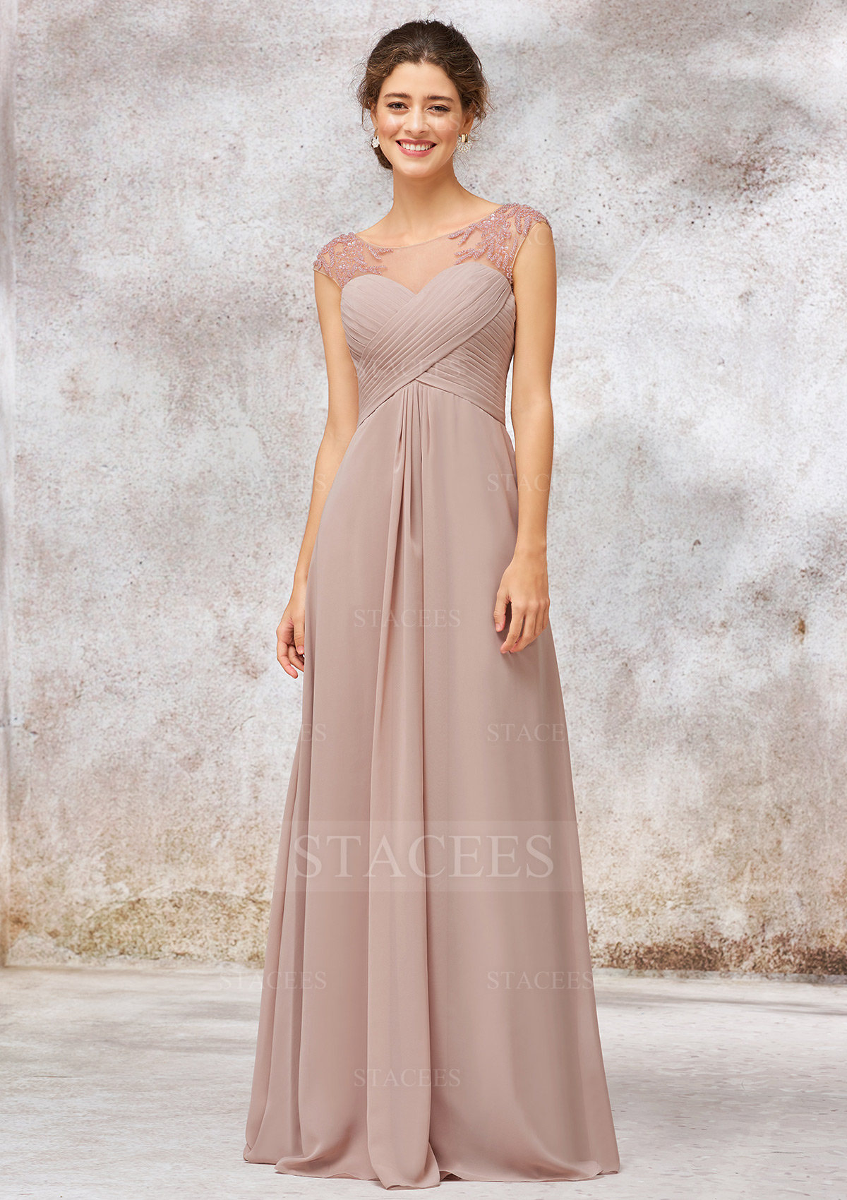 Chiffon Bridesmaid Dress A-line/Princess Sleeveless Long/Floor-Length With Sequins Pleated Beading
