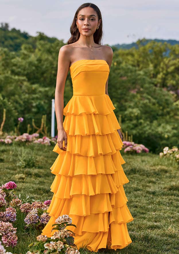 Yellow And Grey Wedding Maids Dresses With Long At Back Butter Yellow  Bridesmaid Dresses By Dessy