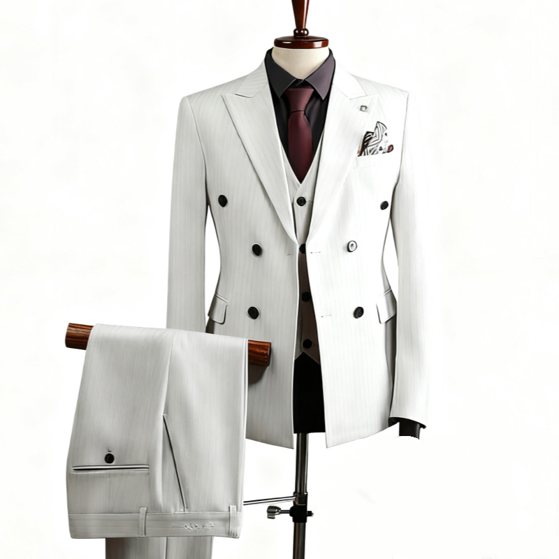 Peak Lapel Double-breasted 3 Piece Men's Wedding Suit