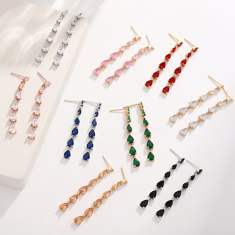 Luxurious Romantic Female Copper Drops Earrings with Zircon