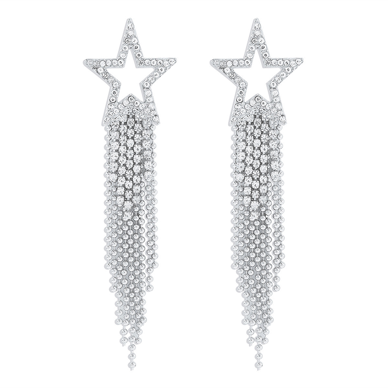 Gorgeous Luxurious Women's Star Fringe Alloy Earrings with Rhinestone