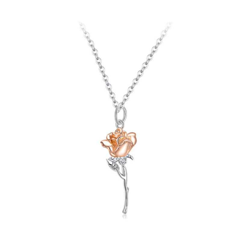 Beautiful Exquisite Women's 925 Sterling Silver Rose Necklace