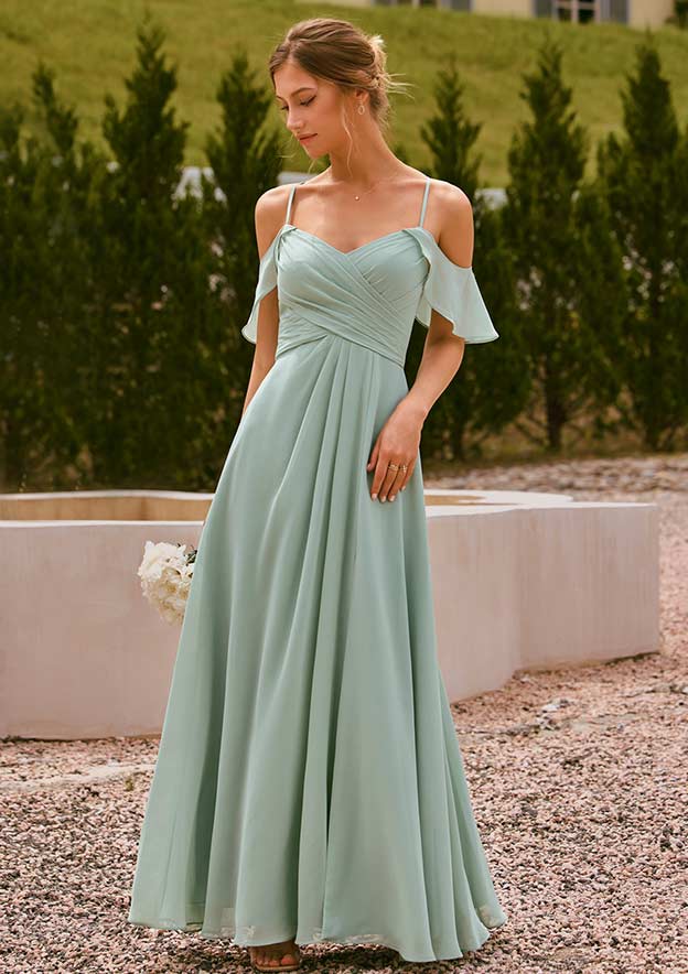 Dress Outlet Bridesmaid Dresses Lincolnshire A-line Ruffle Cold  Off-the-Shoulder Ruched Chiffon Floor-Length