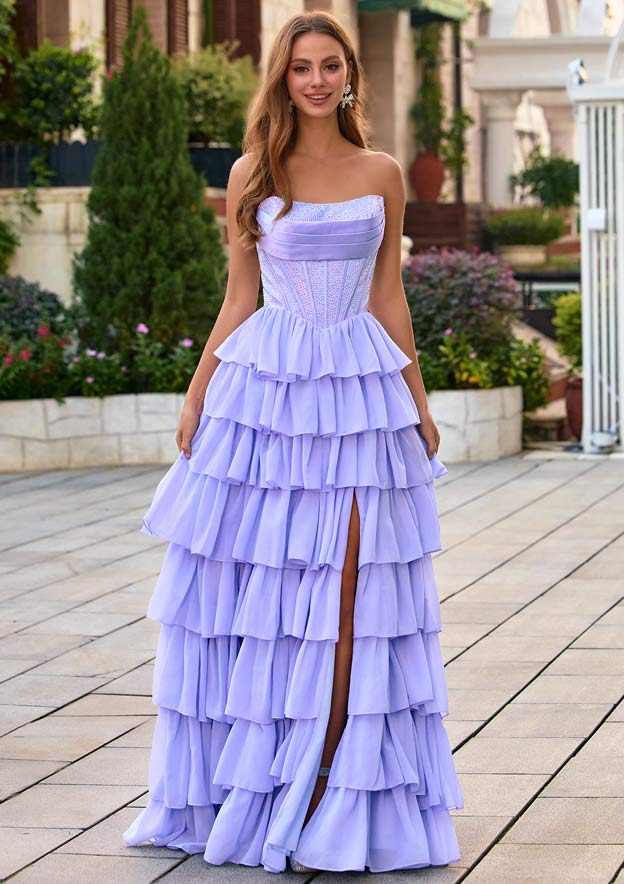 strapless open back dress Ocean Blue Strapless Sparkle Beads Tulle Princess Prom Party Gowns main image 0
