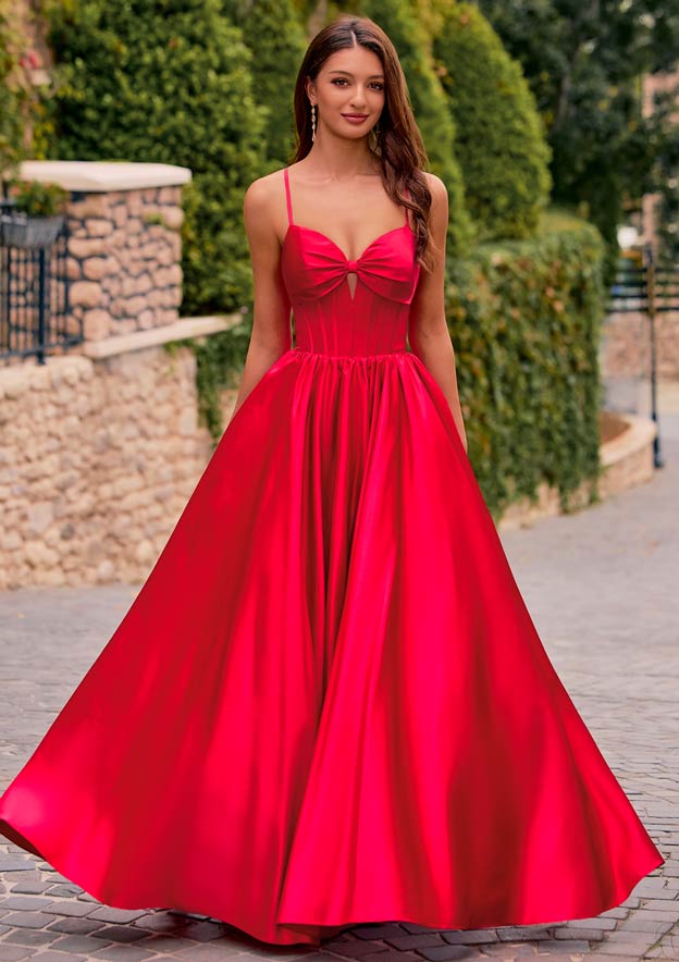 strapless open back dress Strapless V-Neck Bow Satin Pleated Slit Red Long Prom Dress PSK675 US0 / Custom Color