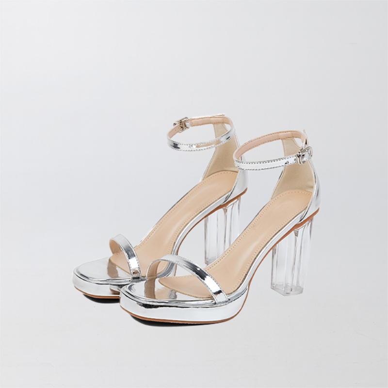 Square Toe Heels Patent Leather with Ankle Strap Buckle Women's Party Prom Shoes