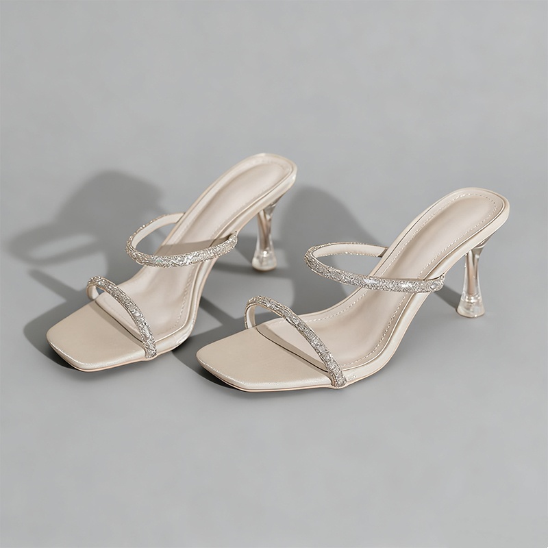 Square Toe Heels Microfiber Leather with Rhinestone Women's Graduation Evening Prom Shoes