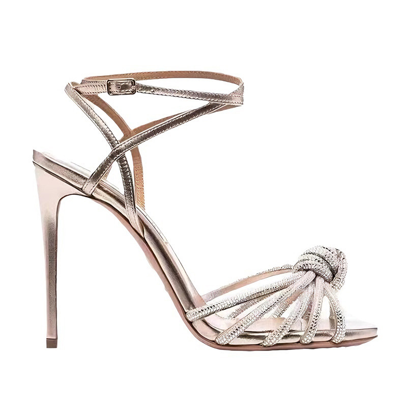 Peep Toe Heels Microfiber Leather with Ankle Strap Rhinestone Girl's Graduation Prom Shoes