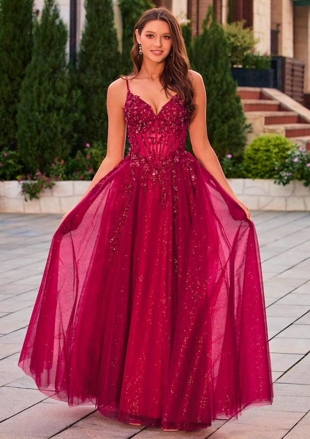 boned evening dresses Strapless Long Glitter Prom Dress with Side Sash Sage / 10 main image 0