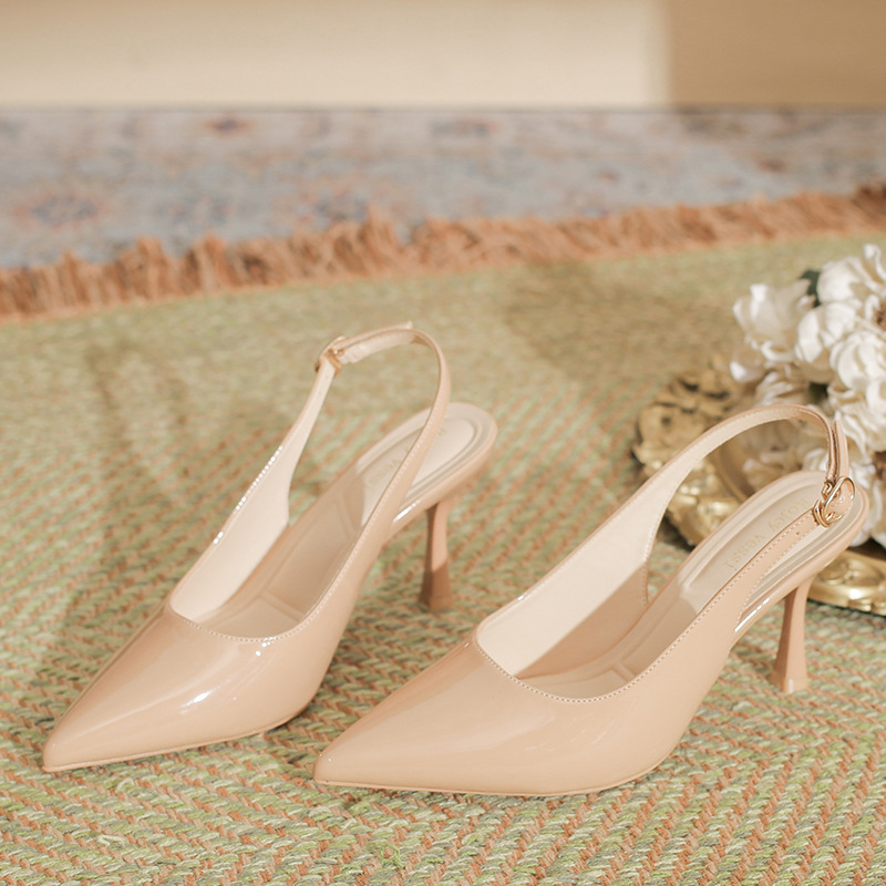 Pointed Toe Heels Patent Leather with Ankle Strap Buckle Women's Wedding Shoes