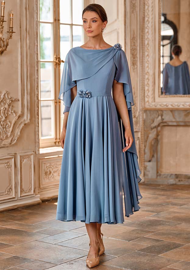 tea-length chiffon dresses mother of the bride Ivory Mother of the Bride Dress 2026 Short Sleeves Scoop