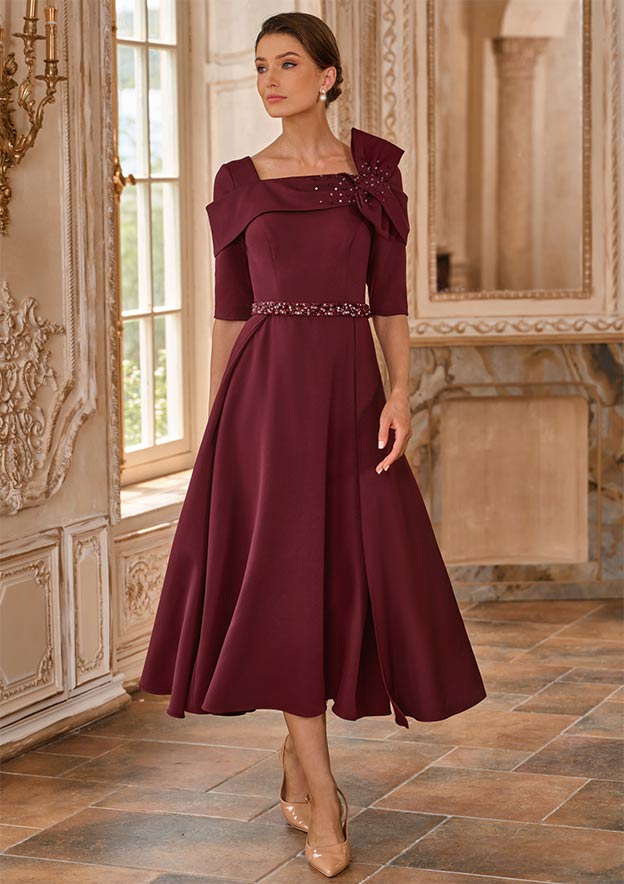 mother of the bride dresses tea length burgundy Burgundy Mother of the Bride/Groom Dresses