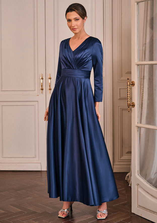 ankle length satin dress Short Sleeve Satin Ankle Length Dress