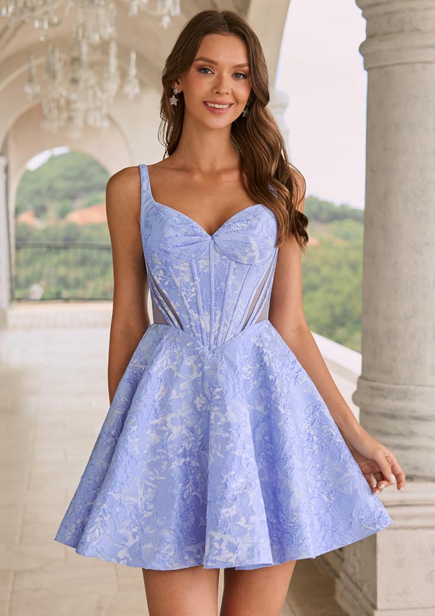 A-line Jacquard Graduation Dress V Neck Short/Mini with Pleated S9235H