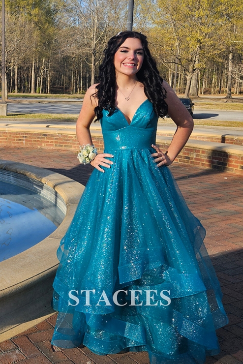 ワンピース DRESS IN DUCHESSE AND TULLE WITH RHINESTONES One Shoulder Glitter & Tulle Gown J869 – Sparkly Gowns