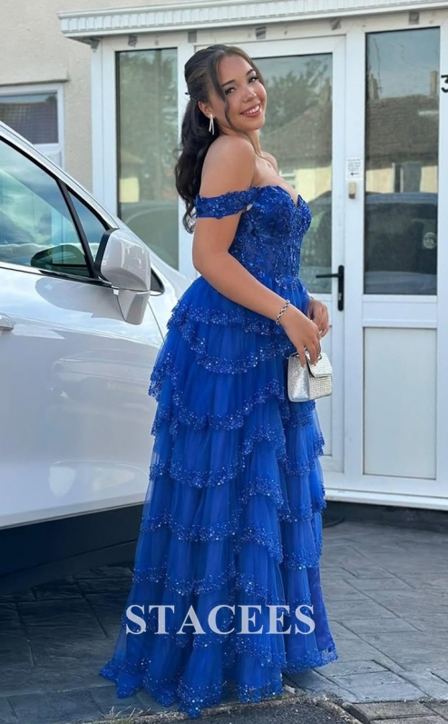 white christmas dresses Nox Anabel R1299 - Lace Tiered Prom Dress 8 / Blush main image 0