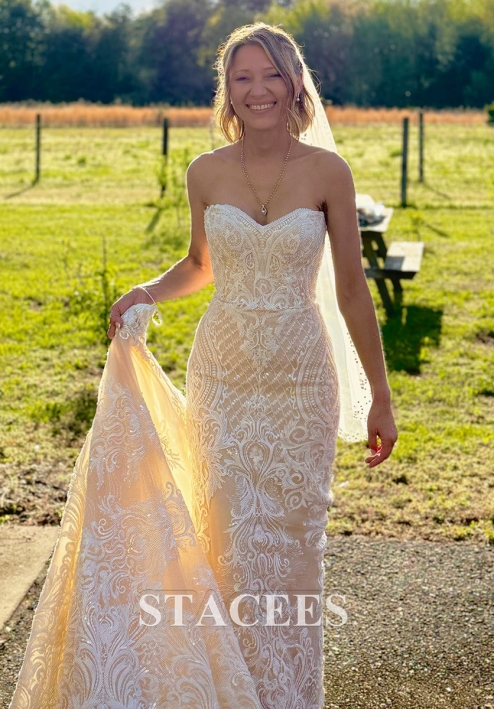 Trumpet/Mermaid Sweetheart Cathedral Train Lace Wedding Dress With Crystal  Beading - Wedding Dresses - Stacees