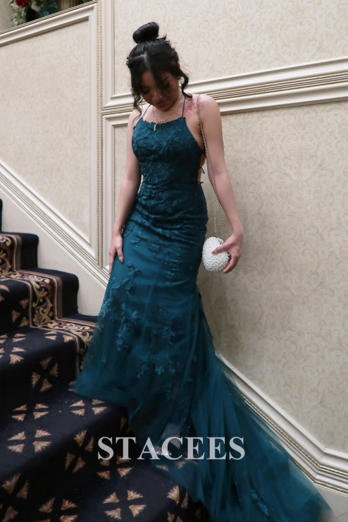 Trumpet/Mermaid Square Neckline Sleeveless Sweep Train Tulle Prom Dress  with Beading Lace S7941P - Prom Dresses - Stacees